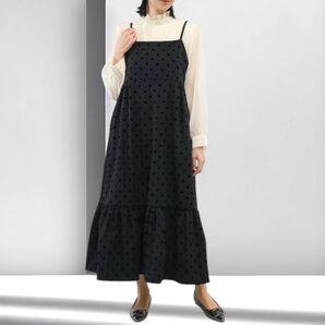 新品 ドット柄キャミソールワンピース/ブラック