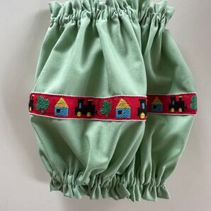 犬用スヌード★刺繍リボン(汽車ぽっぽ)グリーン Mサイズ ハンドメイド