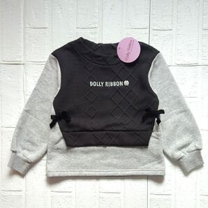 【新品】タグつき Dolly Ribbon ドーリーリボン 長袖トップス サイズ110 ブラック グレー 部分裏起毛