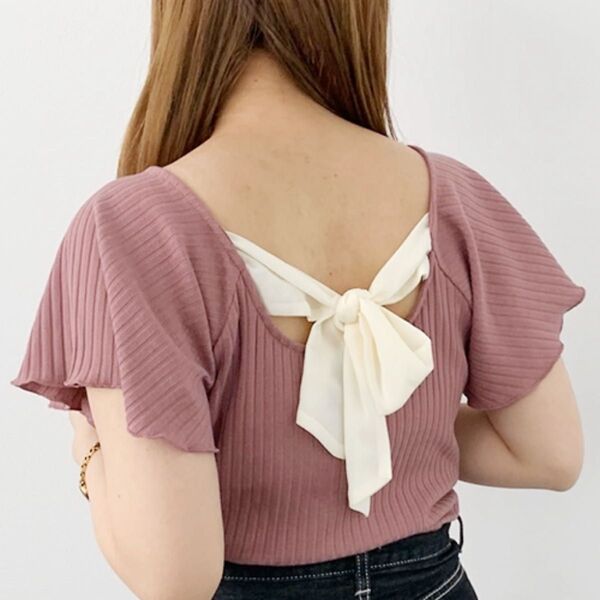 バックリボンスクエアネックリブT【ZOZOTOWN限定アイテム】