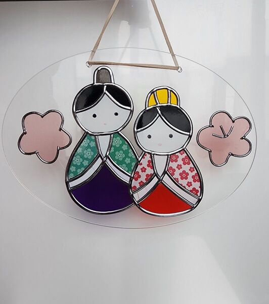 グラスアート【ひな祭り①】 ハンドメイド ステンドグラス風 インテリア雑貨