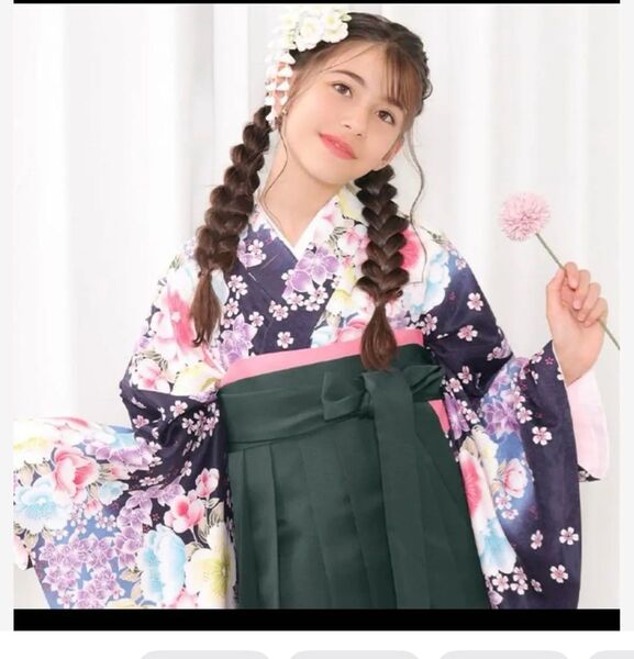 紺色花柄着物と袴セット 3点セット 袴 女の子 卒業式 小学生