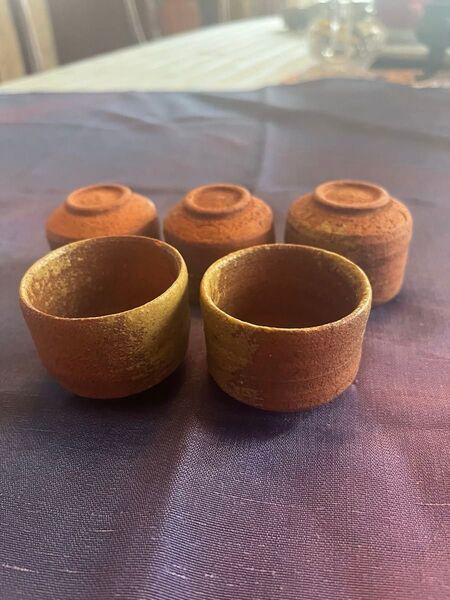 趣味の作家物 陶器 1点物 5脚セット お煎茶茶碗 日本酒のぐい呑みとしても