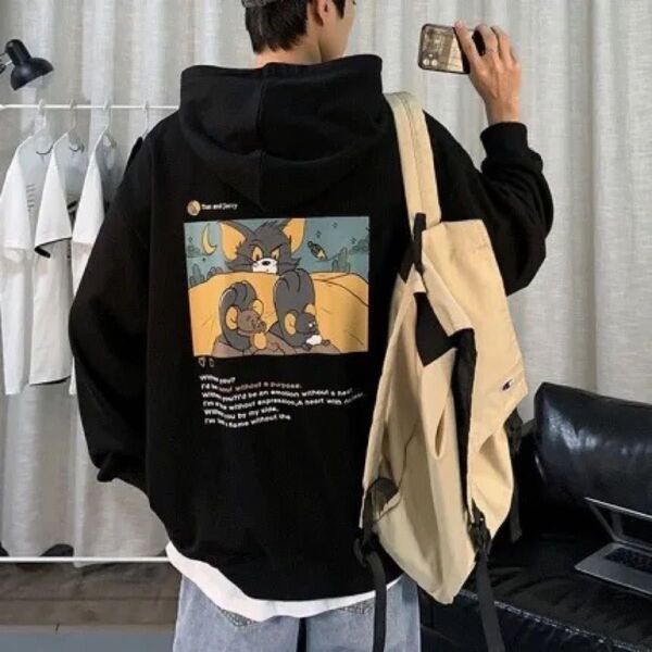 メンズ 韓国 トムとジェリー Instagram パーカー スウェット 黒 長袖