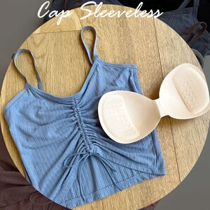 ストリングカップ付キャミソール トップス キャミソール ブルー M