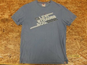 〈送料280円〉Levi's リーバイス メンズ 斜めロゴプリント コットン 半袖Tシャツ M くすみブルー