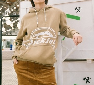 ☆新品 Dickies ロゴプリントプルオーバーパーカー ベージュ ブラウン Ｓ ディッキーズ スウェット オーバーサイズ ユニセックス