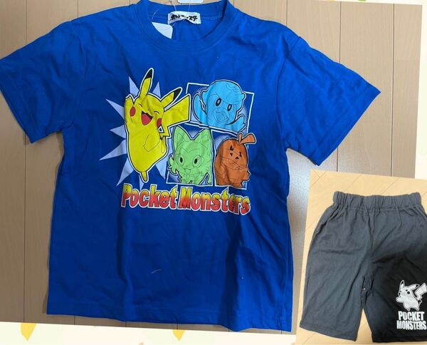 ポケットモンスター ポケモン 半袖 Tシャツ パジャマ 上下セット120cm 青色 ピカチュウ ニャオハ ホゲータ クワッス