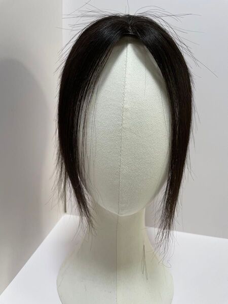 前髪ウィッグ頭頂部ウィッグ部分ウィッグヘアピース人毛100%総手植え引き抜き ナチュラルブラック