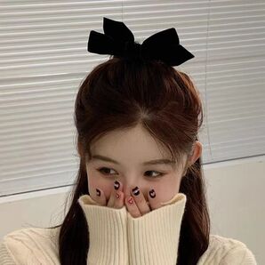 【大人気】レディース 可愛い リボン 髪留め ベロア レッド ヘアピン ブラック
