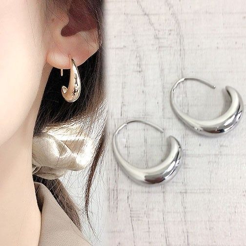シンプル可愛い☆ メタルドロップフープボリュームピアス/シルバー L0311