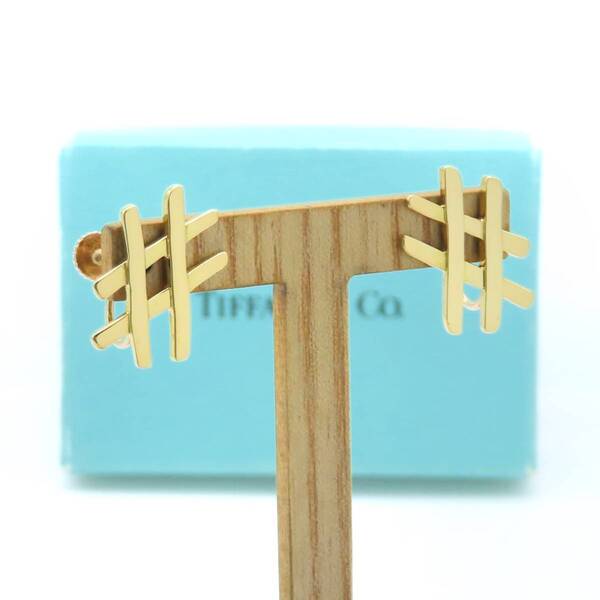【送料無料】 極希少 美品 Tiffany&Co. ヴィンテージ ティファニー イエロー ゴールド ハッシュ イヤリング K18 シャープ HA146