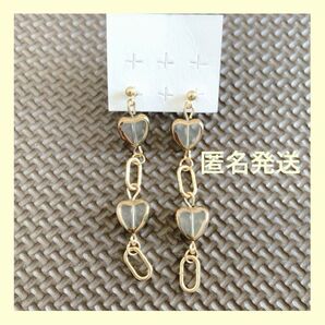クリア ハート たれ ロング ゴールド ピアス