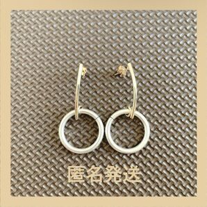 ゴールド × シルバー タレ フープ ピアス