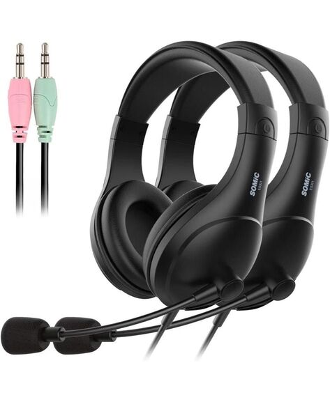ヘッドセット2つセット3.5mm有線マイク付き軽量 40mmドライバーブラック