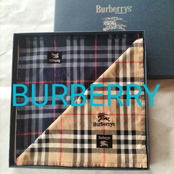 ハンカチ バーバリー BURBERRYメンズハンカチ 王道のデザイン新品未使用品 2枚ともホースマークとブランドロゴのシール付き