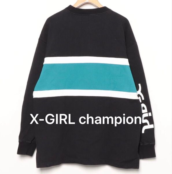 954 X-GIRL champion コラボ 長袖 カットソー スエット Mブラック トレーナー ストリート 黒