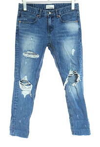  two point successful bid free shipping! M2A17 machattma chat Denim damage pants S jeans indigo bottoms cotton cotton 