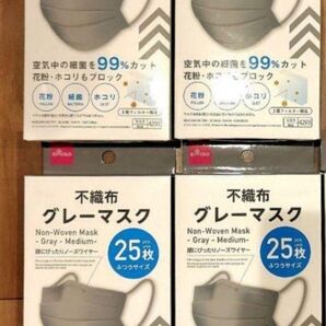 不織布マスク 4箱 グレー 普通サイズ 花粉症 立体マスク 3Dマスク ダイソー 1