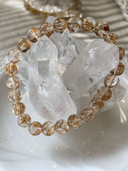 水晶 金箔虹 天然石ブレスレット パワーストーン 鑑定書付き