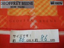 (^_^)良品/大判スカーフ/ジェフリービーン/GEOFFREY BEENE/赤/レッド/オレンジ/チェック柄/シースルー/D8_画像3