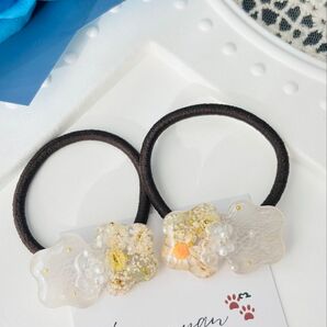 レースと花のミニヘアゴム レジン ハンドメイド