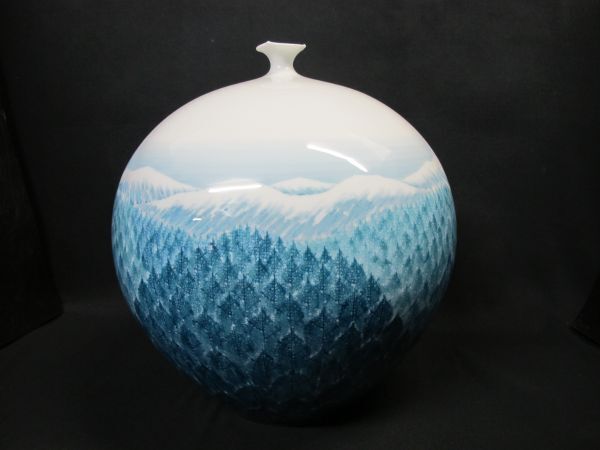 藤井朱明 「朝日」 陰刻銘 高23.7cm 名品 朱明窯 日展入選多数 本物