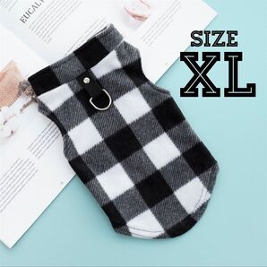 チェック柄 フリース ベスト 犬服 可愛い あったか ハーネス ドッグウェア 白 ホワイト XLサイズ
