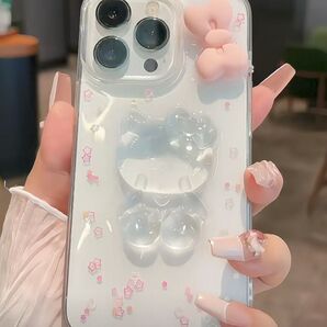 iPhone15proケース 透明ケース 立体キティーちゃん クリア