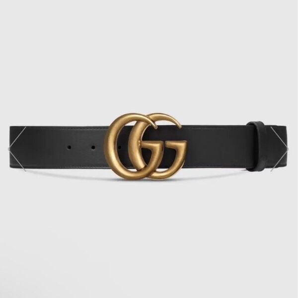 GUCCI グッチ GG ダブルGバックル ブラックレザーベルト ゴールド ウエストマーク 本革 バレンシアガ サンローラン 黒