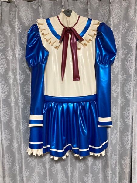 ラバー メイド服 ブルー