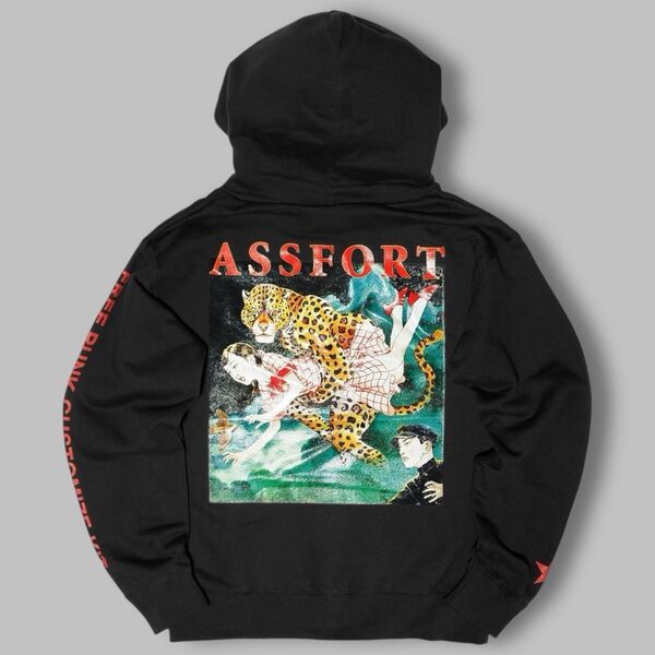 新品 未使用★L★ASSFORT★FUUDOBRAIN★丸尾末広 コラボ★スウェット パーカー★ブラック★ハードコア パンク★黒