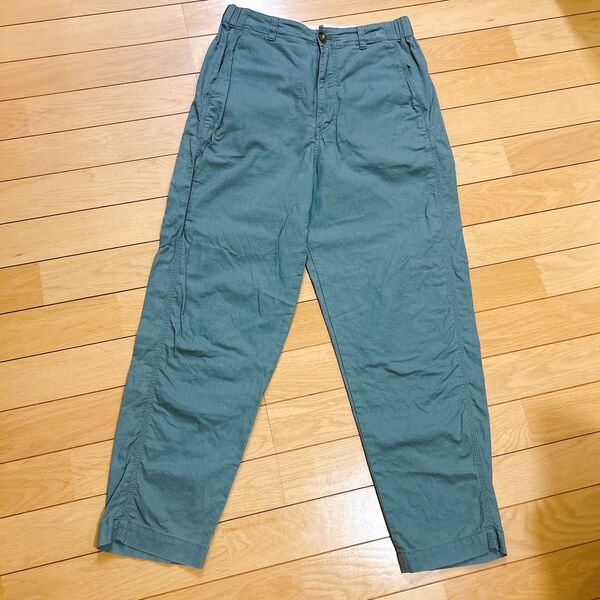 麻素材 コットン グリーン ワークパンツ ゴム入り チノパン カーキ