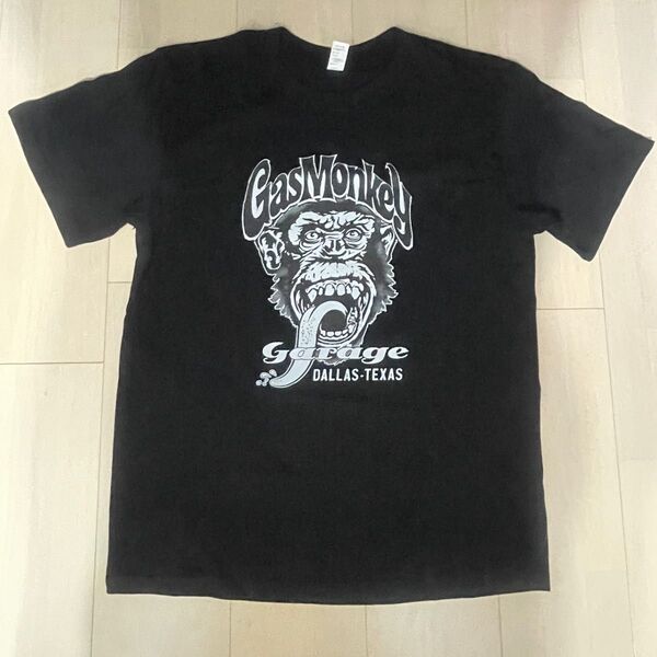 新品ガスモンキーガレージTシャツL GasMonkey garageブラック Tシャツ 半袖 アメカジ 黒×白 半袖プリント