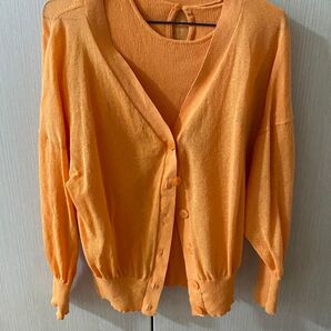 アルページュストーリー オレンジニット 春夏用 薄手カーディガン Mサイズ