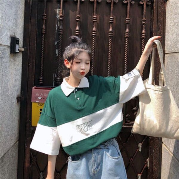 ポロシャツ ビッグシルエット 韓国 夏服 レディース カジュアル