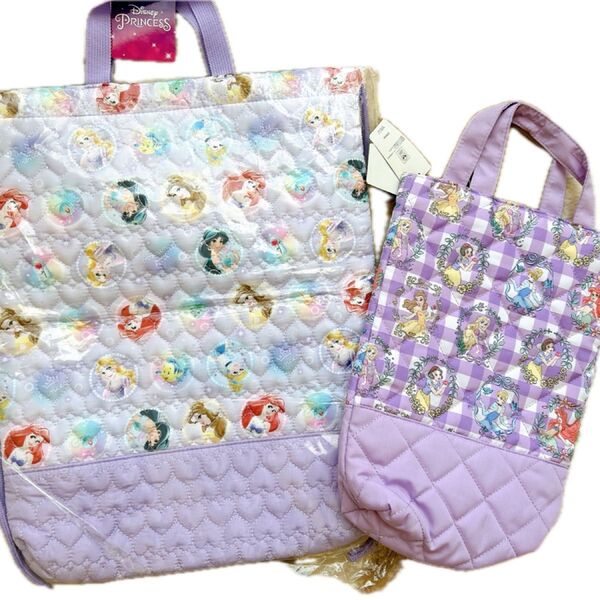 新品タグ付き ディズニープリンセス 入園入学 レッスンバッグ 上靴入れ キルト レッスンバック トートバッグ ナップサック