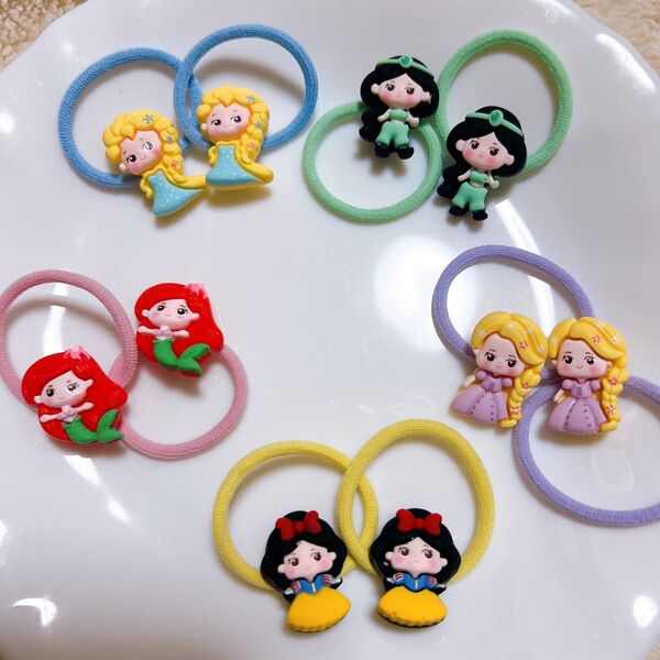 新品 キッズヘアゴム 10本 可愛い ディズニープリンセス エルサ アリエル 白雪姫