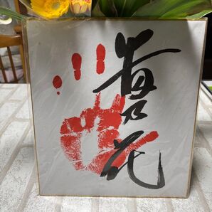 手形と力強い筆跡の作品 インテリア アート若乃花サイン色紙