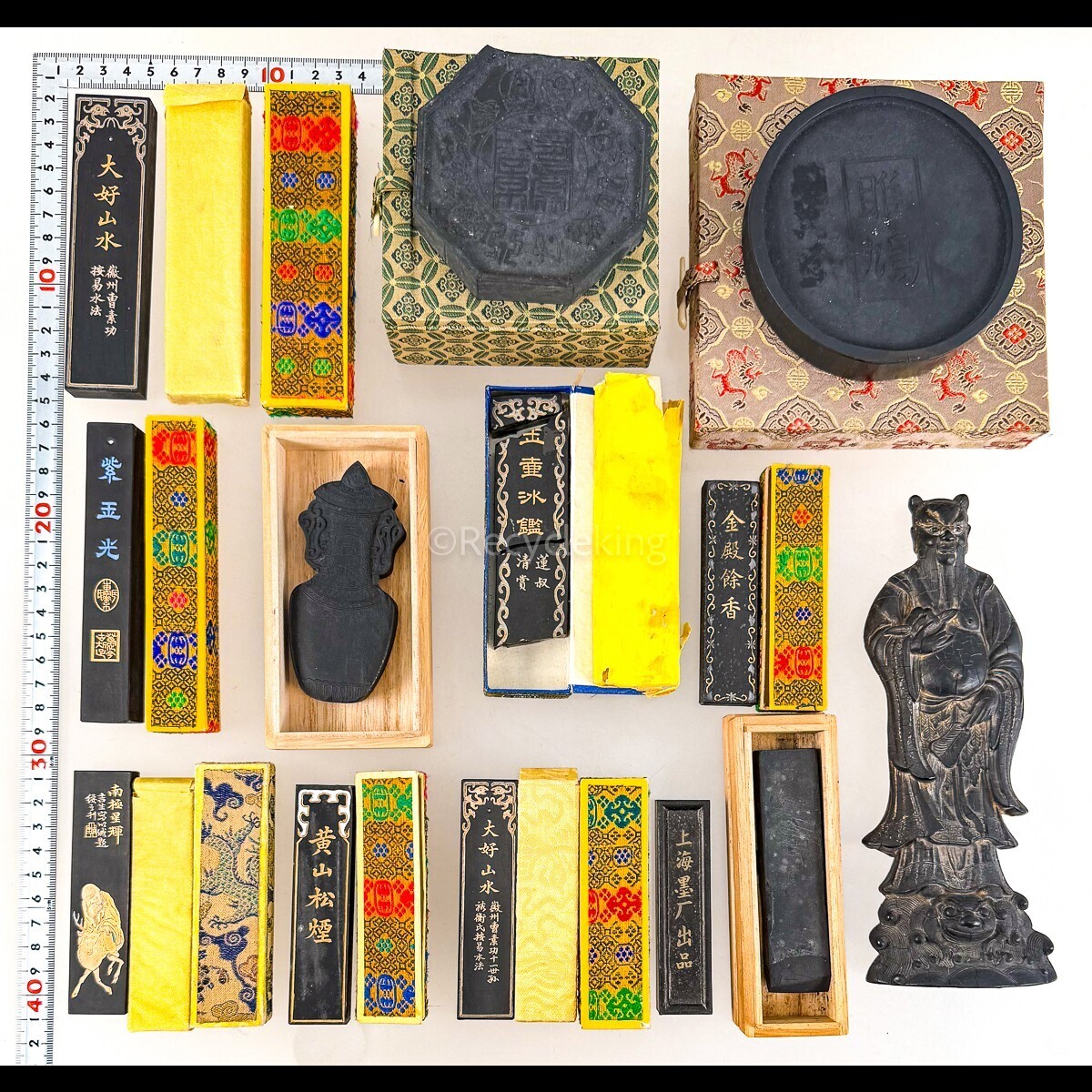 50年前の唐墨/十六羅漢彫/古墨/中国墨/固形墨/書道/仏教/置物