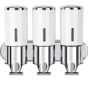 壁掛け式 ソープディスペンサー 500ml 大容量 コンパクト 収納 ホワイト シャンプー コンディショナー ディスペンサー