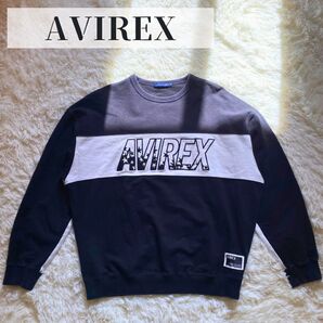 【美品】\\希少/ AVIREX アヴィレックス ロゴ スウェット オーバーサイズ スウェット トレーナー ブラック クルーネック