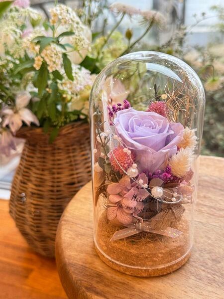 プリザーブドフラワーボトル入り(パープル薔薇)