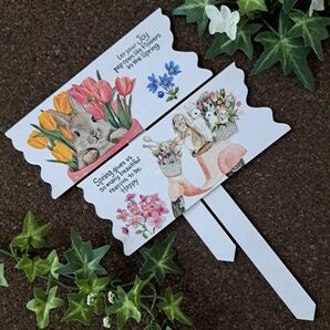 ガーデンピック(花柄 うさぎ)デコパージュ 花籠 ラビット バニー チューリップ