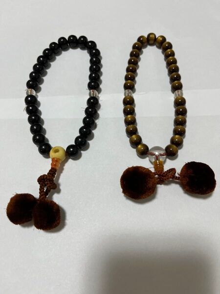黒と茶色の天然石製数珠2点セット