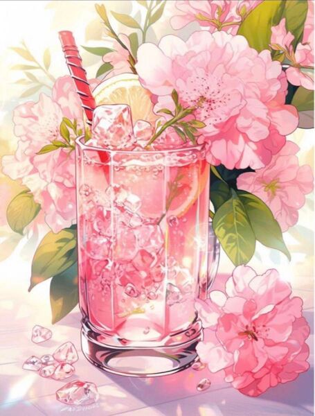 ALL 樹脂 オーロラ ビーズ ダイヤモンドアート キット A3サイズ 桜 ジュース