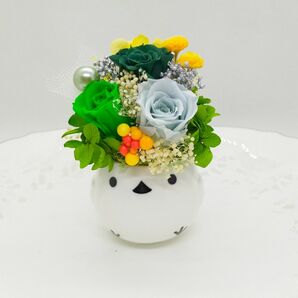 シマエナガ 陶器 プリザーブドフラワー グリーンバラ 7.2.28