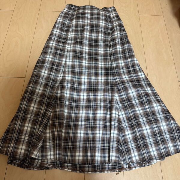チェック柄 ロングスカート ブラウン系