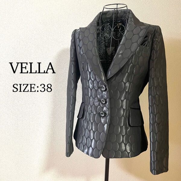 極美品♪高級スーツブランド VELLA ベラ ジャケット ドット チャコール