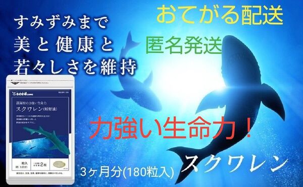 スクワレン 鮫肝油 約3ヶ月分(180粒入)☆スキンケアや健康維持に!力強い生命力!!
